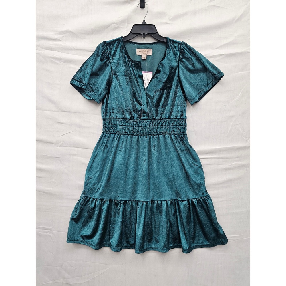 French‎ Connection Womens Velvet V-Neck Dress Green Polyester Casual Size Small